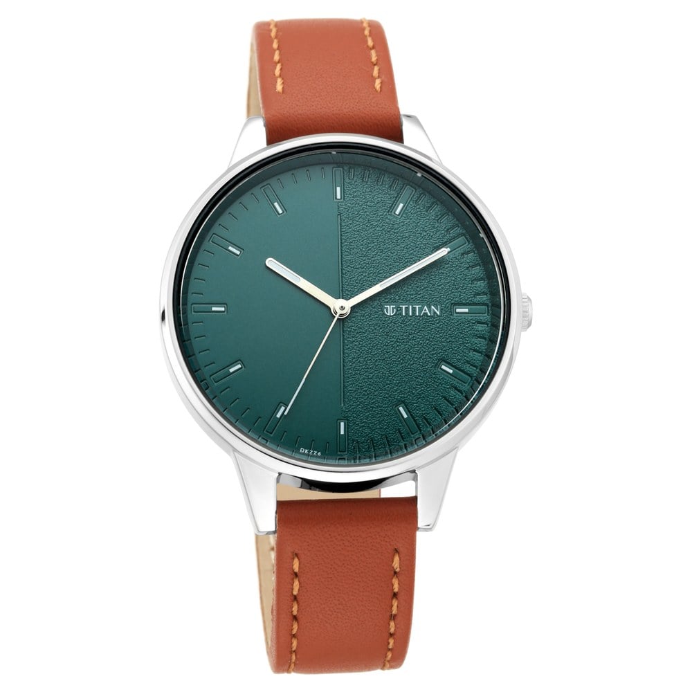 Titan 2648SL01 Workwear Green Dial Women Watch With Leather Strap