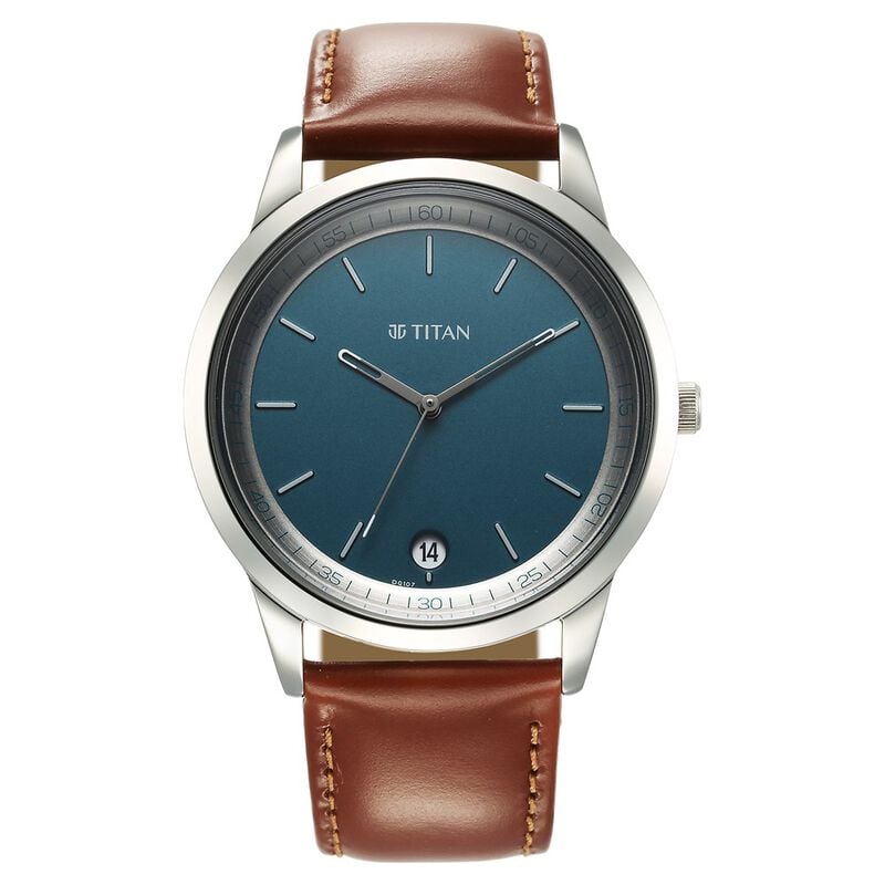 Titan 1806SL12 Wrist Wit Quartz Analog with Date Blue Dial Leather Strap Watch for Men