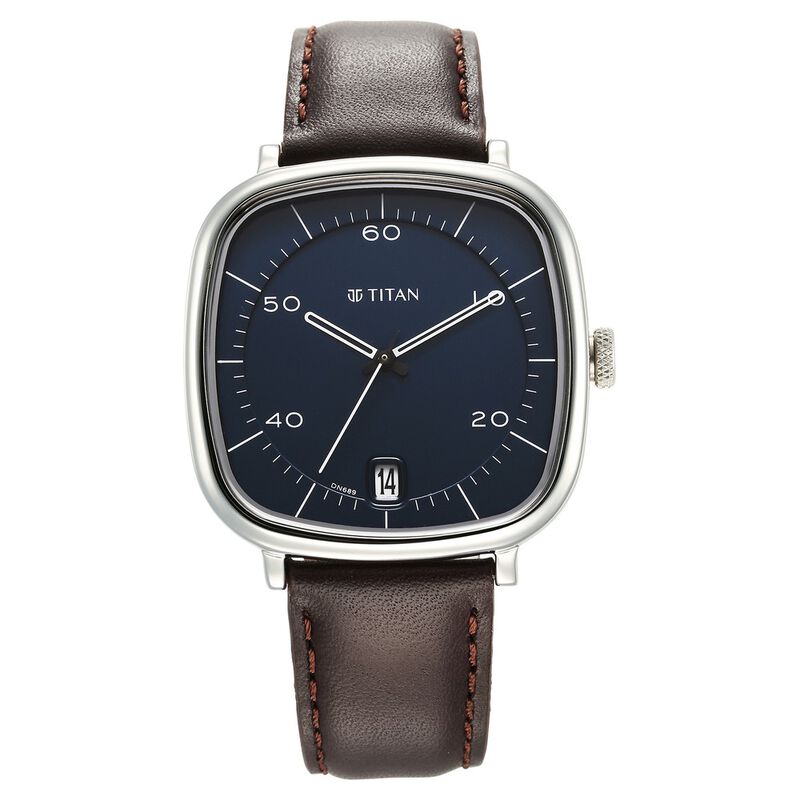 Titan 1885SL03Neo Curve Quartz Analog with Date With Date Blue Dial Brown Leather Strap