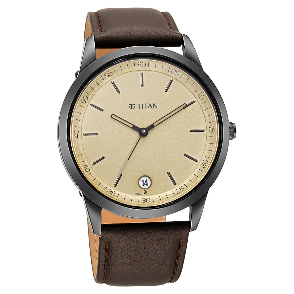 Click to enlarge Titan NP1806NL02 Men’s Timeless Style Watch Gold Dial and Leather Strap