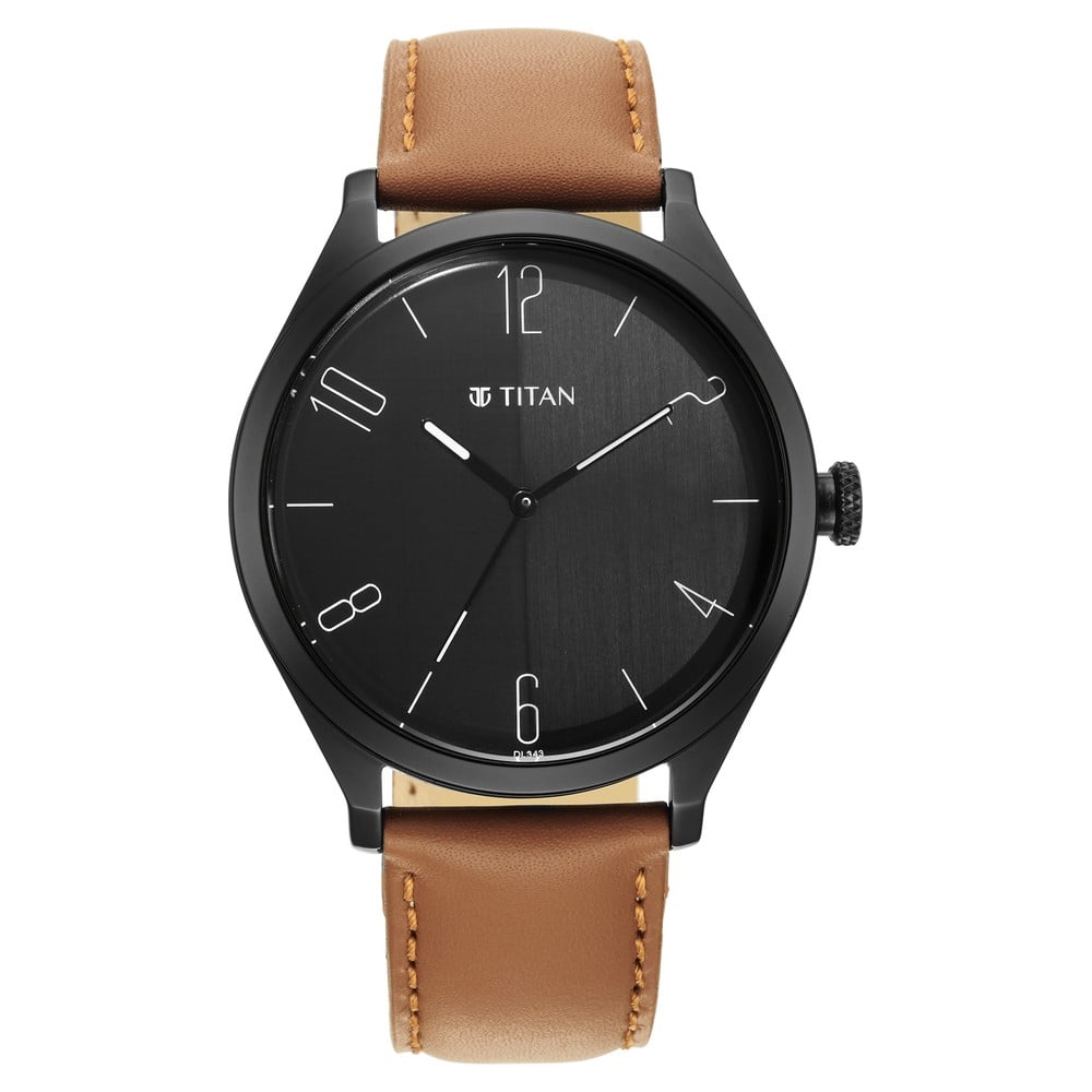 Titan NR1865NL01 Quartz Analog Black Dial Leather Strap Watch for Men